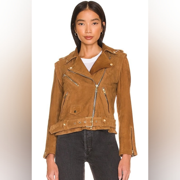 All Saints Jackets & Blazers - ALLSAINTS Morgan Suede Biker Jacket w gold hardware